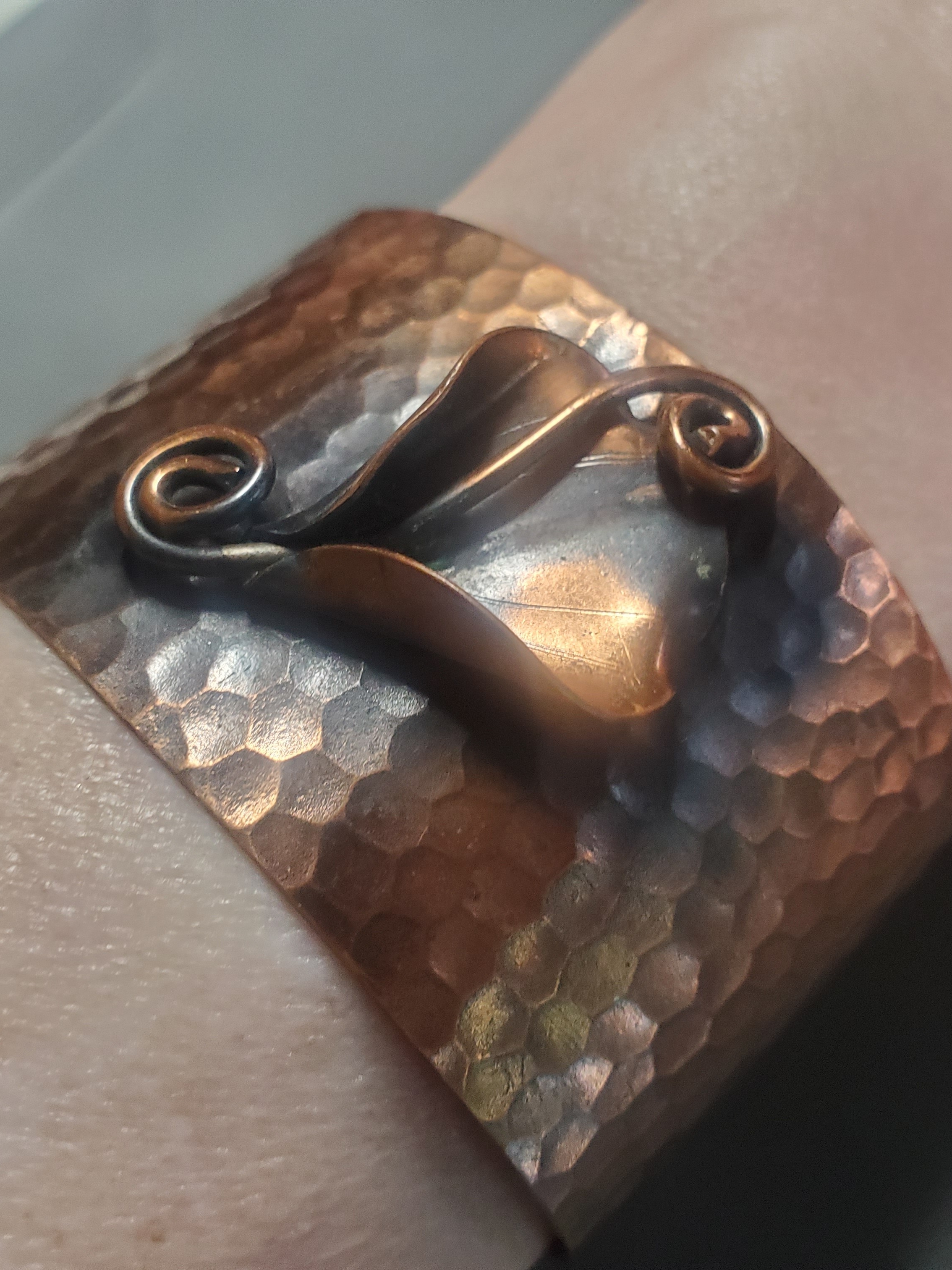 Vtg Morley Crim Copper Cuff Bracelet Mcm Hand Wrought Calla Lily Unsigned 1950's